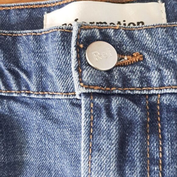 Reformation Ella Jean Mini Skirt Women's Blue Color Block Distress Zip Fly Sz 30 - Picture 7 of 8